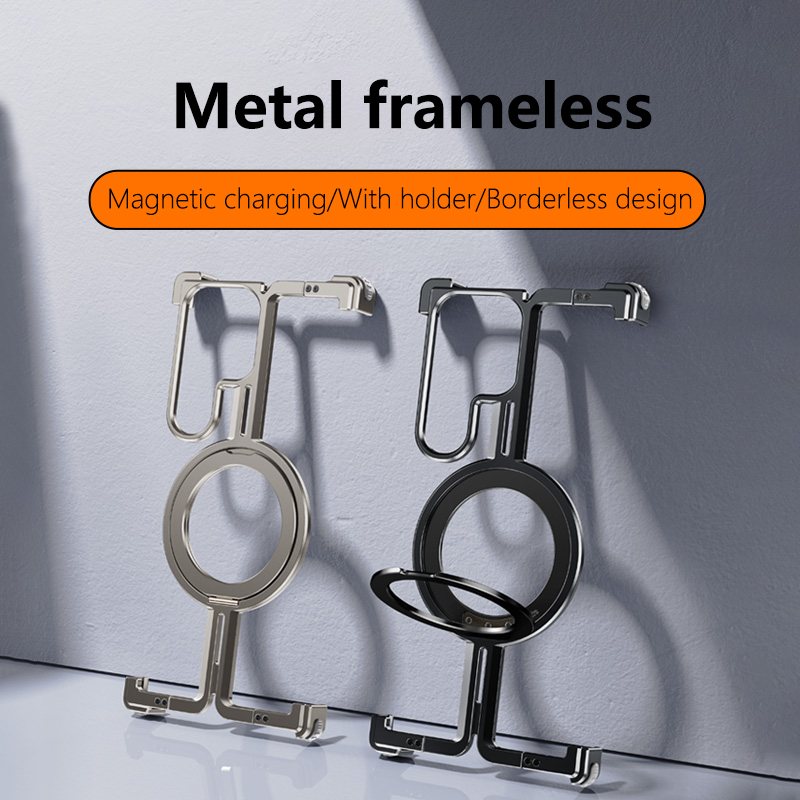 Metal Bumper Aluminum Frame Case - Funda de teléfono con soporte magnético